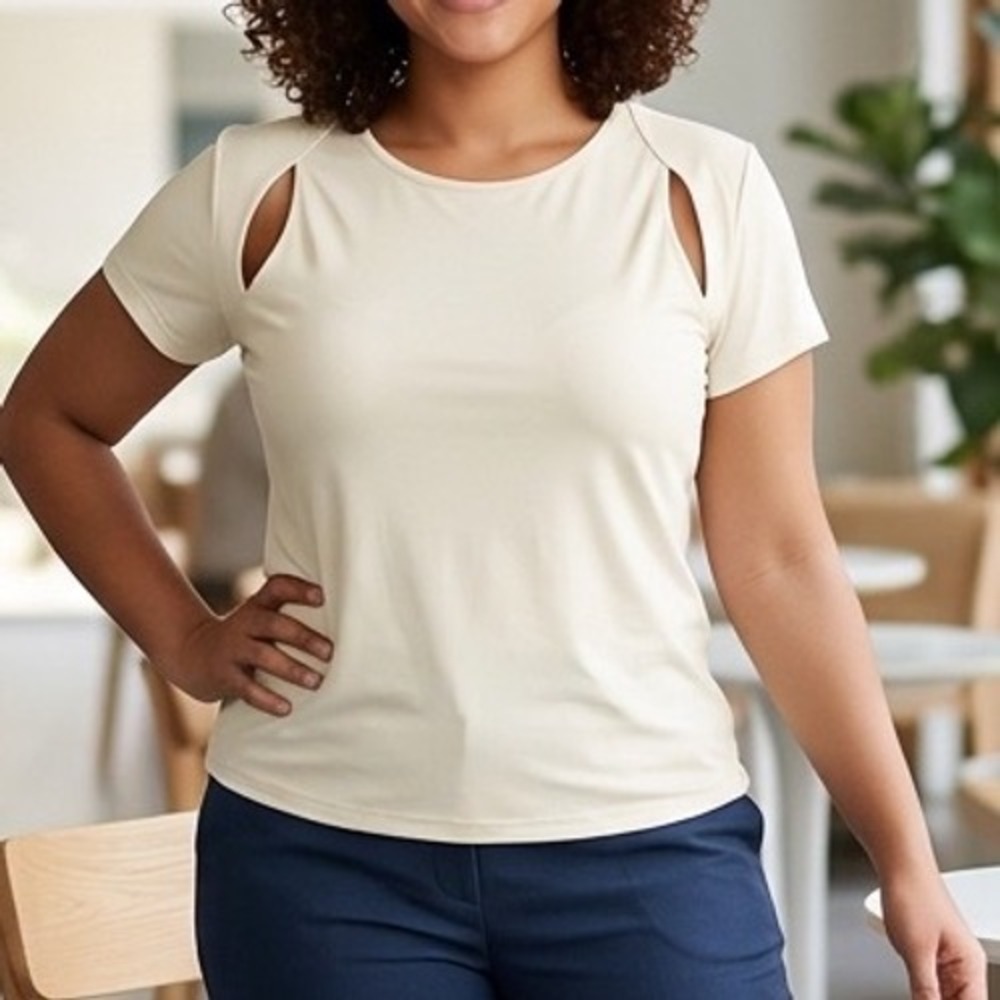Faded Rose Contour Cutout Top Womens Large Ivory New With Tags Short‎ Sleeve